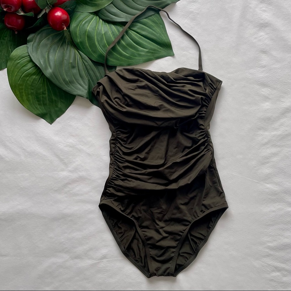 Merona Dark Army Green One-Piece Swimsuit w/Detachable String & Padded Cups M